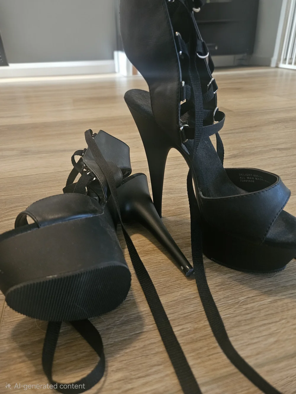 Qupid Black Lace-Up Platform Stiletto Sandals
